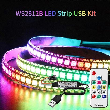 Bande LED USB WS2812B RGB avec télécommande - Kit de rétroéclairage TV et éclairage de meubles - 5 m - 30 pouces - IP65 - Circuit imprimé noir (1/5)