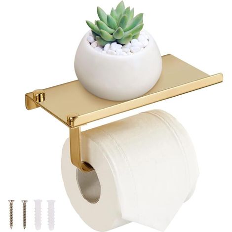 Porte Papier Toilette Mural avec Etagère de Téléphone - Derouleur Papier en Acier Inox pour Salle de Bain-DOU (1/4)
