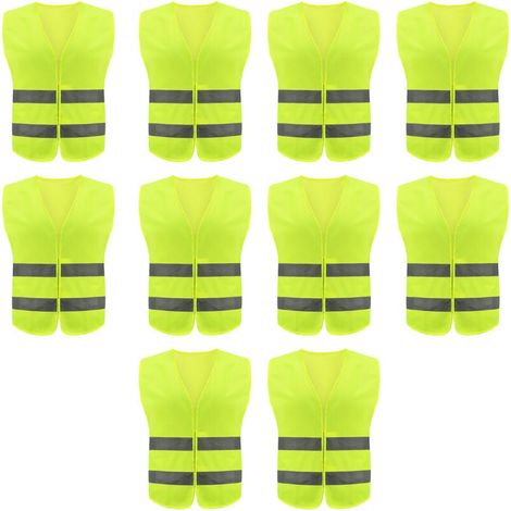10er-Pack hochsichtbare Sicherheitswesten für Straßenbauarbeiten und Sicherheitsdienste – Bauwesten mit 2 Reflektorstreifen, strapazierfähig und komfortabel für den professionellen Einsatz oder den Ei (1/4)