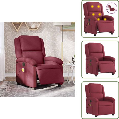 Asiento cómodo - vidaXL Sillón de masaje reclinable eléctrico tela rojo tinto - Reposapiés eléctrico