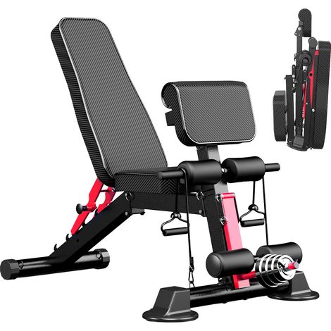 Kinetix - Panca da Fitness Multifunzione Pieghevole 62,5x89,2 cm Con Elastici Inclinabile in Acciaio Nero