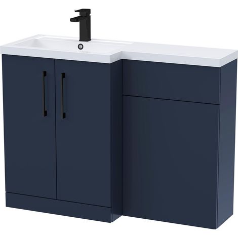 Balterley Left-Hand Bathroom Vanity and WC Unit Combination with Basin - 1100mm - Satin Dark Blue with Black Handles