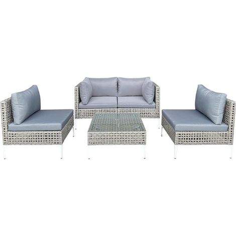 Confort et détente salon de jardin 5 pièces en résine tressée avec coussins zippés pour terrasse et extérieur (1/2)