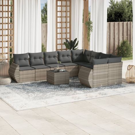 vidaXL Set Divano Giardino 10 pz con Cuscini Grigio Chiaro Polyrattan (1/3)