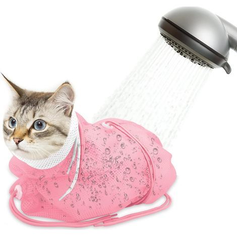 Sac de douche en maille respirante rose 50 x 70 cm, 1 pièce, anti-rayures, réglable, pour la coupe des ongles et le bain (1/5)