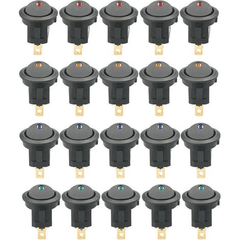 20 pièces DC 12V 20A interrupteur à bascule rond lumière LED interrupteur à bascule commande marche-arrêt interrupteur SPST pour voiture camion ATV UTV (20 pièces)