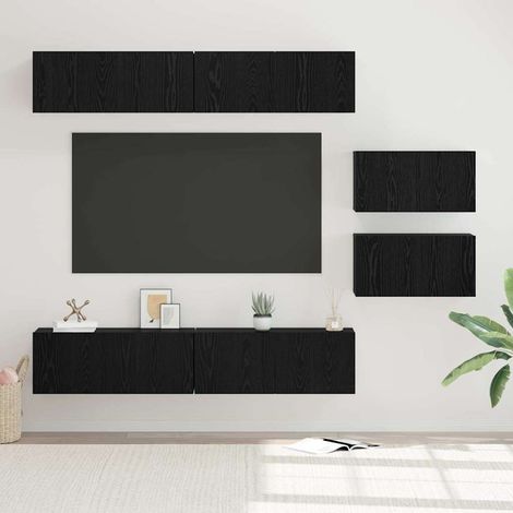 TV-Schrankset 6 pcs Schwarz Eichen-Optik Holzwerkstoff