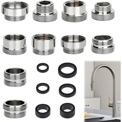 Lot de 10 adaptateurs de robinet avec joints, adaptateur universel pour robinet avec filetage extérieur, double mamelon pour tuyau d'arrosage, évier (1/5)