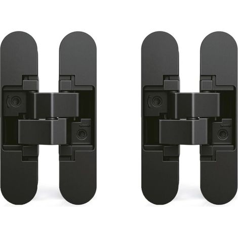 Charnière invisible pour portes lourdes – Lot de 2 – Charge 35 kg – Ouverture 180º – Épaisseur 35 à 45 mm – Zamak noir
