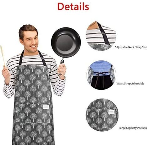 Linghhang – Tablier de cuisine en PVC imperméable pour femmes – 2 poches – Ajustable taille et cou – Protection poitrine au genou – Pour cuisson et nettoyage