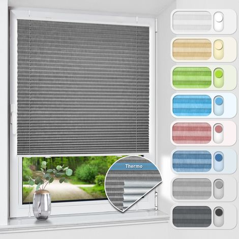 aubor Plissee ohne Bohren Verdunkelung, Thermo Plisseerollo Klemmfix,Grau 90x130cm(BxH), Verdunklungsplissee für Fenster, Sichtschutz Sonnenschutz (1/5)