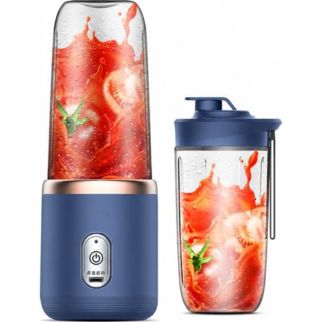 Blender Portable Rechargeable Bleu, 6 Lames, 2 Gobelets avec Couvercle, pour Jus et Smoothies (1/5)