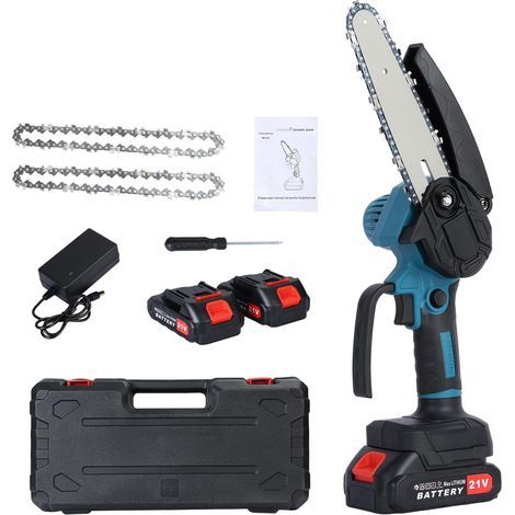 6-Inch Mini Cordless Chainsaw, 4000mAh, with 2 x 1.5Ah Batteries and 2 Chains, for Cutting Wood, Tree Branches, and Pruning in the Garden (1/5)
