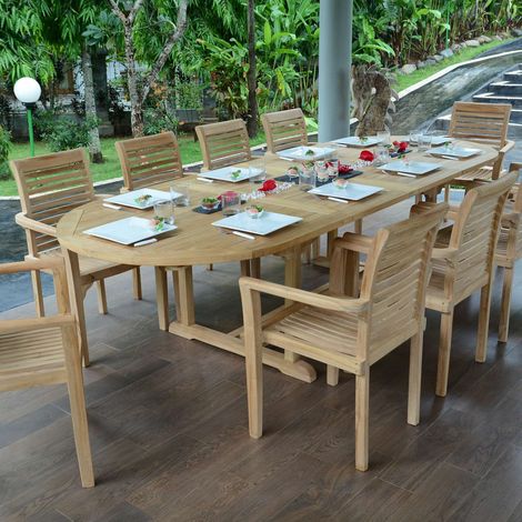 Teck'Attitude – Table de jardin extensible ovale en teck massif 12 places – Longueur 300 cm avec 2 rallonges papillon – Résistante aux intempéries (1/5)