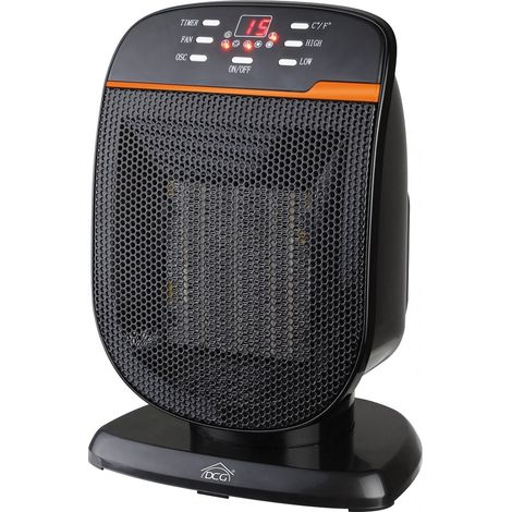 DCG PTC180 Stufa in Ceramica Termoventilatore 1800 W Potenza Regolabile Termostato 15-35°C Timer 12h Oscillazione 70° colore Nero Arancione (1/2)