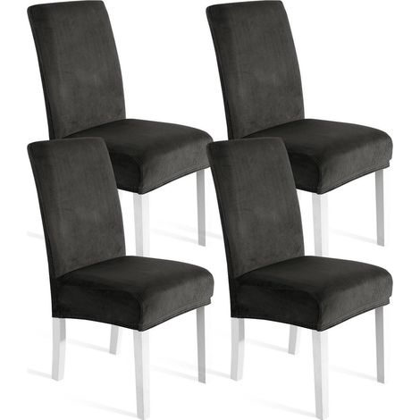 Stuhlhussen Samt 4er Set Dunkel Grau, Universale Stretch Hussen, Waschbar & Kratzfest (1/5)