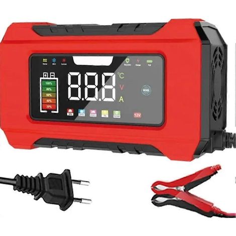 12V 6A Vollautomatisches Kfz-Batterieladegerät mit LCD-Display, Impulsreparatur-Ladegerät, roter EU-Stecker (1/5)