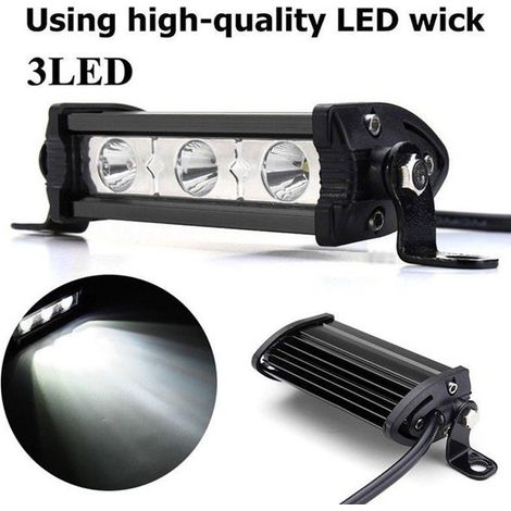 Barre LED puissante 11 cm avec spot directionnel 9W 3 LED 12V/24V pour moto, quad (ATV), jeep, 4x4, tout-terrain, camion