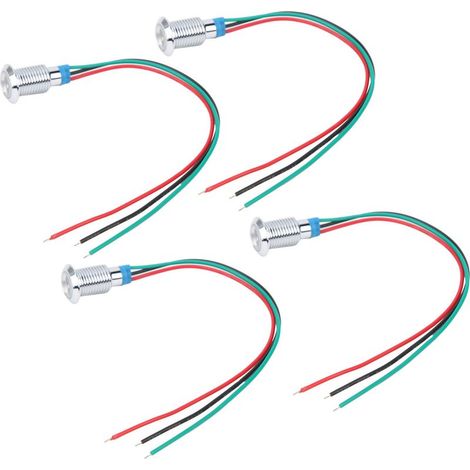 4 ensembles de LED rondes cathodiques communes, 10 mm pré-câblé LED bicolore métal indicateur étanche 12-24 V(Rouge et vert) (1/4)