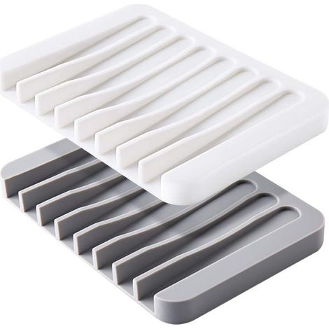 Lot de 2 porte-savons auto-drainants en silicone de qualité supérieure pour douche, salle de bain, cuisine, baignoire, rasoir, éponges, évacuation optimale de l'eau