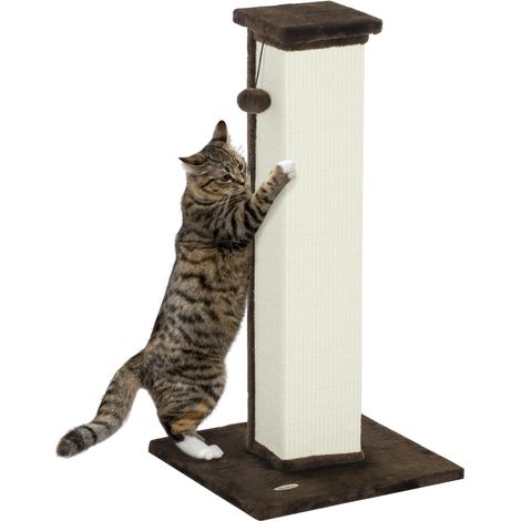 Griffoir pour chat, hauteur 81 cm, avec poteau en sisal et balle suspendue, 41 x 41 x 81 cm, marron résistant aux intempéries et à l'humidité