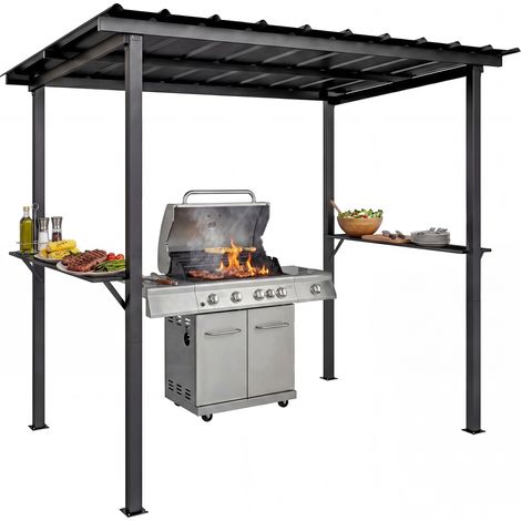 Abri barbecue extérieur 271x182x229 cm métal galvanisé avec étagères latérales noir
