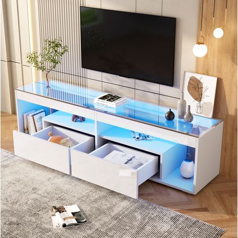 Mueble TV LED alto brillo 180 x 40 x 46,5 cm con 2 cajones, blanco DESVIAE (1/5)