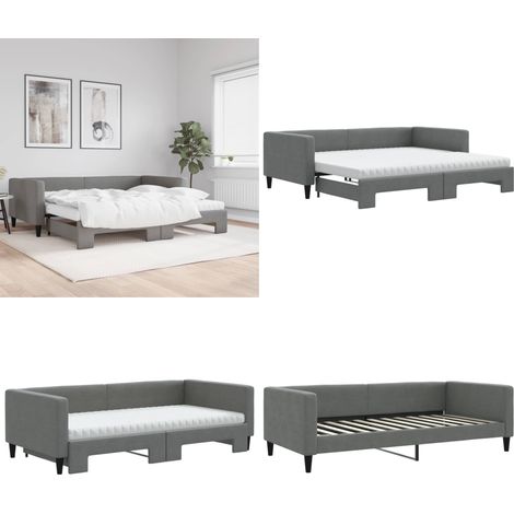 Tagesbett Ausziehbar mit Matratzen Dunkelgrau 100x200 cm Stoff - Schlafsofa - Doppelbett (1/5)
