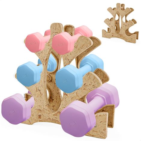 Support d’Haltères Rangement Compact et Solide pour Haltères à la Maison ou Salle de Sport – Support de Rangement Antidérapant en PP Résistant – Couleur Bois – 23×22,5×8,5 cm (1/5)