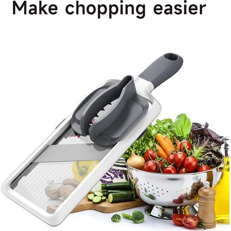 Tragbarer Gemüseschneider mit einstellbarer Schnittstärke (1 mm-3 mm) und Schneidegitter – sicherer Kartoffelschneider und Gurkenschneider für Salate, leicht zu reinigen (grau)