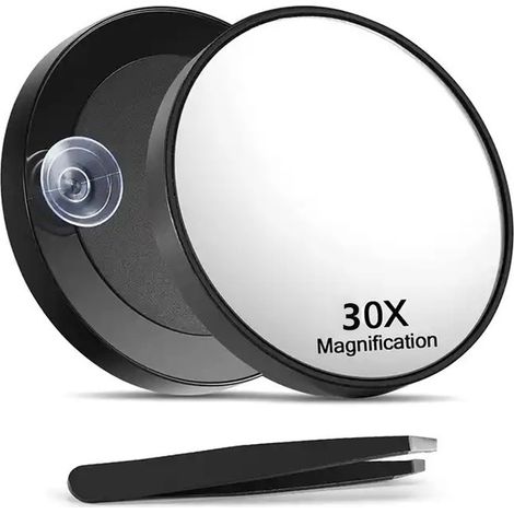 Miroir grossissant x30 avec ventouse et pince à épiler - Compact de voyage et des sourcils 9 cm (1/5)