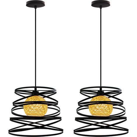2er Industrielle Pendelleuchte E27 Spirale Metall Lampenschirm Vintage Hängelampe für Schlafzimmer Wohnzimmer Küche Esszimmer Cafét (30cm, Schwarz)