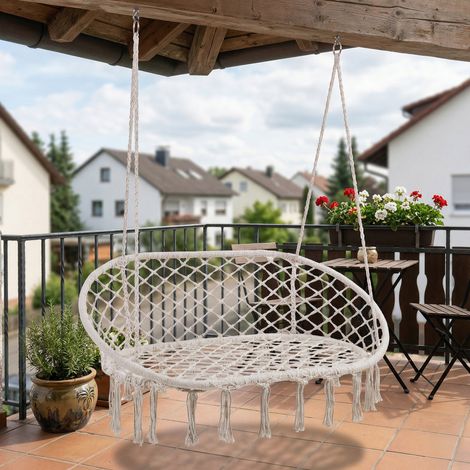 Fauteuil suspendu Kailua pour 2 personnes 135 x 129 x 65 cm blanc crème casa.pro (1/5)