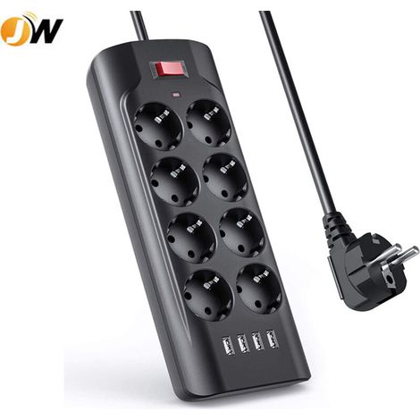 VURAHOME - Multiprise Parasurtenseur Parafoudre avec 8 Prises et 4 Ports USB,Bloc Multiprise Electrique avec Terre, Interrupteur, 3680W/16A, 1050 J, Cordon de 2m pour Smartphone, Maison, Bureau (1/5)