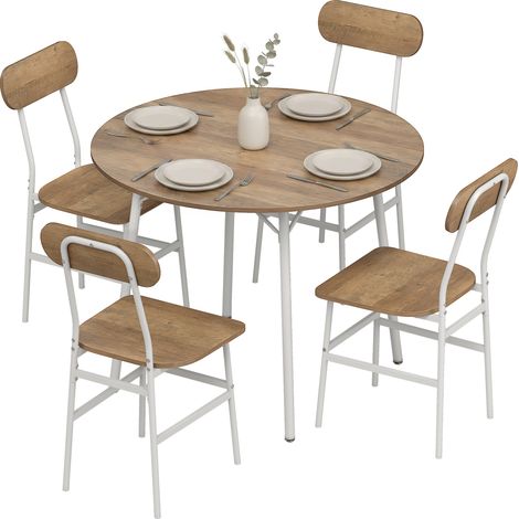 Ensemble table salle à manger avec 4 chaises, table de cuisine avec chaises pour 4 personnes, cadre en métal, naturel (1/5)