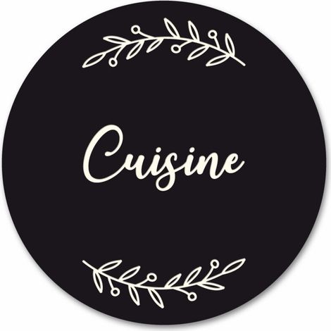 Plaque de Porte Autocollante PVC Gravé Noir Blanc Ronde.- - Cuisine (1/5)