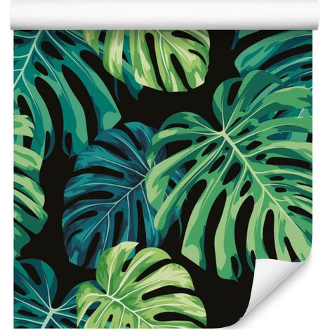 Papel pintado con estampado de hojas de monstera para salón y dormitorio, 50x1000 cm. (1/5)