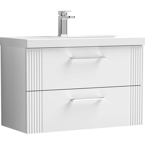 Belvide Partial Fluted 2 Drawer Wall Hung Vanity Unit with 1 Tap Hole Thin-Edge Basin- 800mm - Satin White