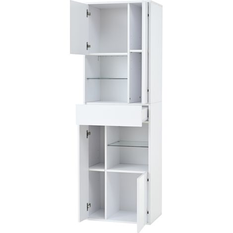 Weiße Vitrine 55 x 38 x 170 cm mit 1 Schublade, 4 Fächern und LED (1/5)