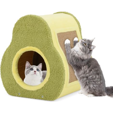 Katzenhaus mit Jute-Kratzbrett und Bergdach