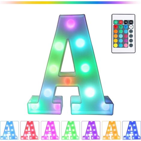 Luminaire Lettre Marquee - Lumière LED Changeante 16 Couleurs - Alimentation USB ou Piles AAA - Pour Décoration Intérieure Fête Noël Mariage - Lettre Unique (1/5)