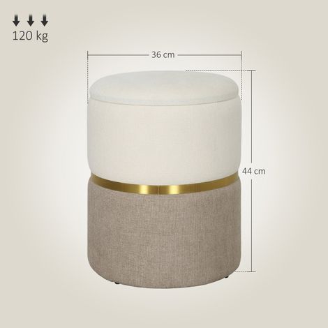 Pouf coffre à couvercle avec poignée métallique, style deux tons, 36x36x44 cm, crème clair, rangement malin pour intérieur (1/5)