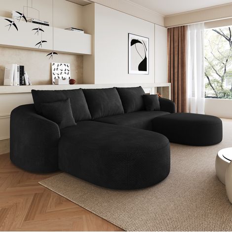 Sofá rinconera en U 266x168x85 cm de tela negra, sin montaje, para salón - MEUBLIV (1/5)