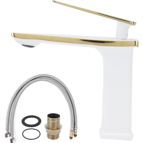 Robinet mitigeur lavabo cuivre, un trou, longue poignée, eau chaude froide, usage salle de bain, G3/8.
