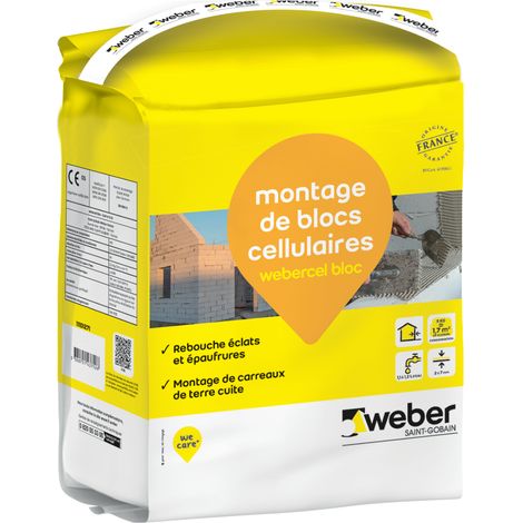 Weber Saint-Gobain , Mortier de montage pour blocs de béton cellulaire et carreaux de terre cuite, 5kg, Webercel bloc