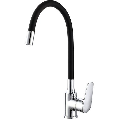 Grifo monomando de cocina caño alto flexible negro serie baiona (1/2)