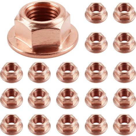 Lot de 20 écrous d'échappement M8 hexagonaux, en laiton, en cuivre, écrous en cuivre autobloquants, écrous de collecteur d'échappement, écrous de collecteur d'échappement de voiture, boulons de tête (1/5)