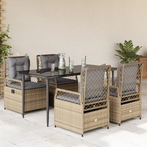 vidaXL 5-tlg. Garten-Essgruppe mit Kissen Beige Poly Rattan (1/5)
