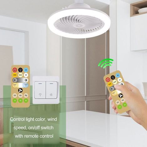 Ventilateur Plafond avec Lumiere, 50W Lustre Ventilateur de Plafond Silencieux avec Telmmande et Douille E27, Dimmable LED Plafonnier Ventilateurs pour Chambre Cuisine Loft, Timing (1/4)