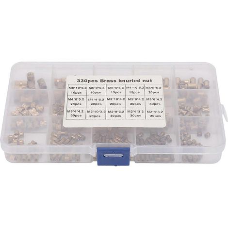 330-teiliges Set mit Messing-Einsatzmuttern M2, M3, M4 und M5 für Isoliersäulen (Rändelmuttern)